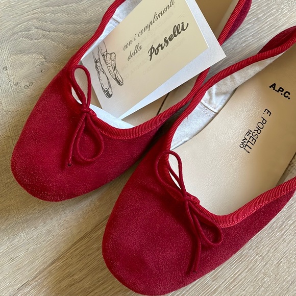 NWT A.P.C. Porselli Red Suede Ballet Flats. Size 36. - Picture 6 of 6